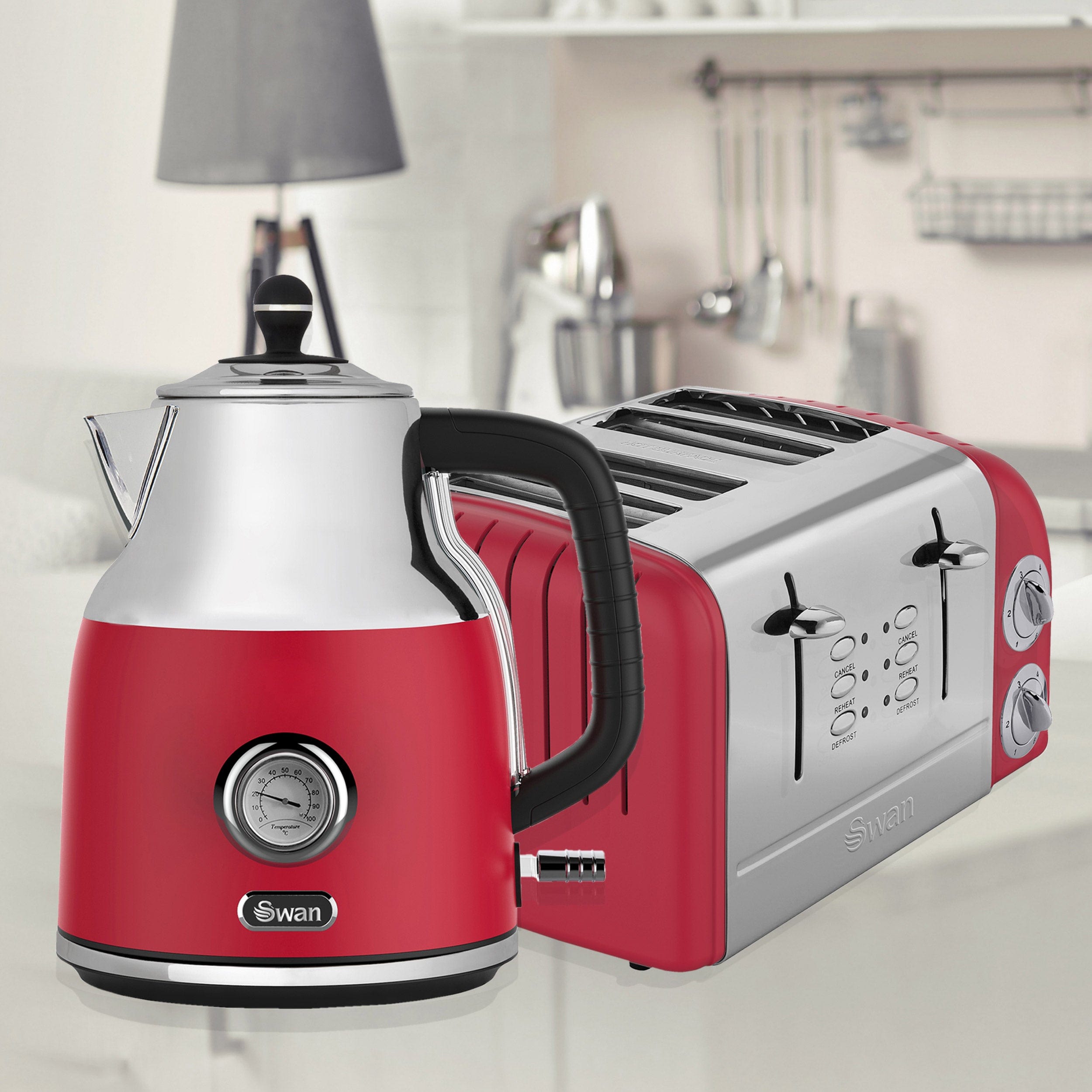 Swan TOASTER & KETTLE Swan 1,7 Litre Red Cordless Kettle with Temperature Gauge SRK42R (7229340221529)