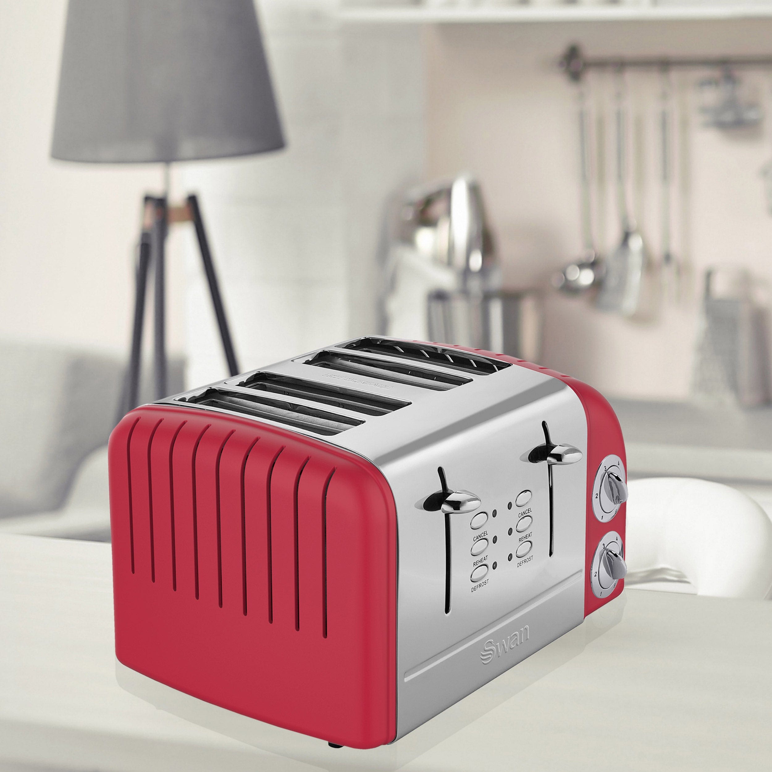 Swan TOASTER Swan 4 Slice Retro Red Toaster SRT6R (7229395697753)