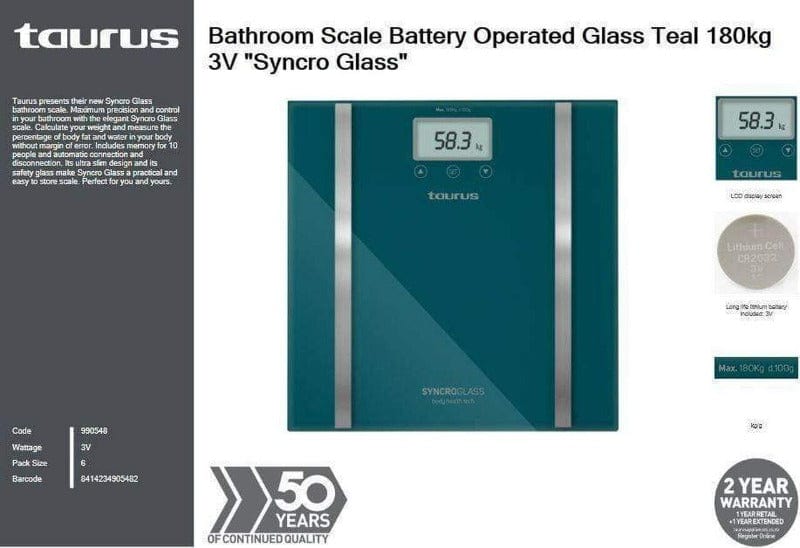 Taurus BATHROOM SCALE Taurus Syncro Glass Bathroom Scale 990548 (6808342724697)