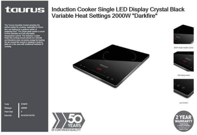 Taurus Induction Cooker Taurus Induction Cooker Single Led Display Crystal Black Variable Heat Settings 2000w "Darkfire" (6806887006297)