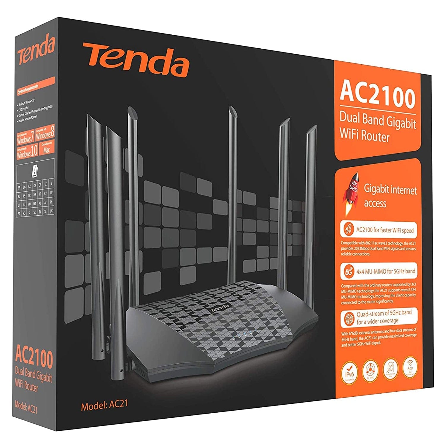 Tenda Bridges & Routers Tenda AC21 AC2100 Dual Band Gigabit WiFi Router (7177146826841)