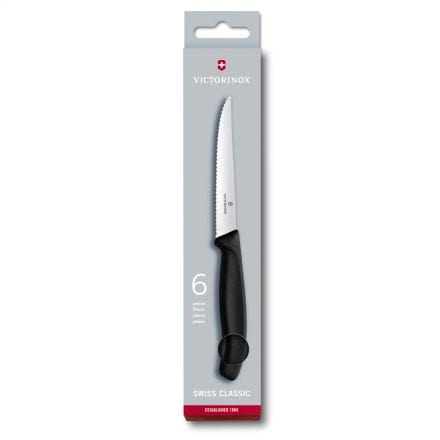 Victorinox Knife Victorinox Swiss Classic 6 Piece Steak Knife Set Serrated Pointed Black V6.7233.6 (4713241083993)
